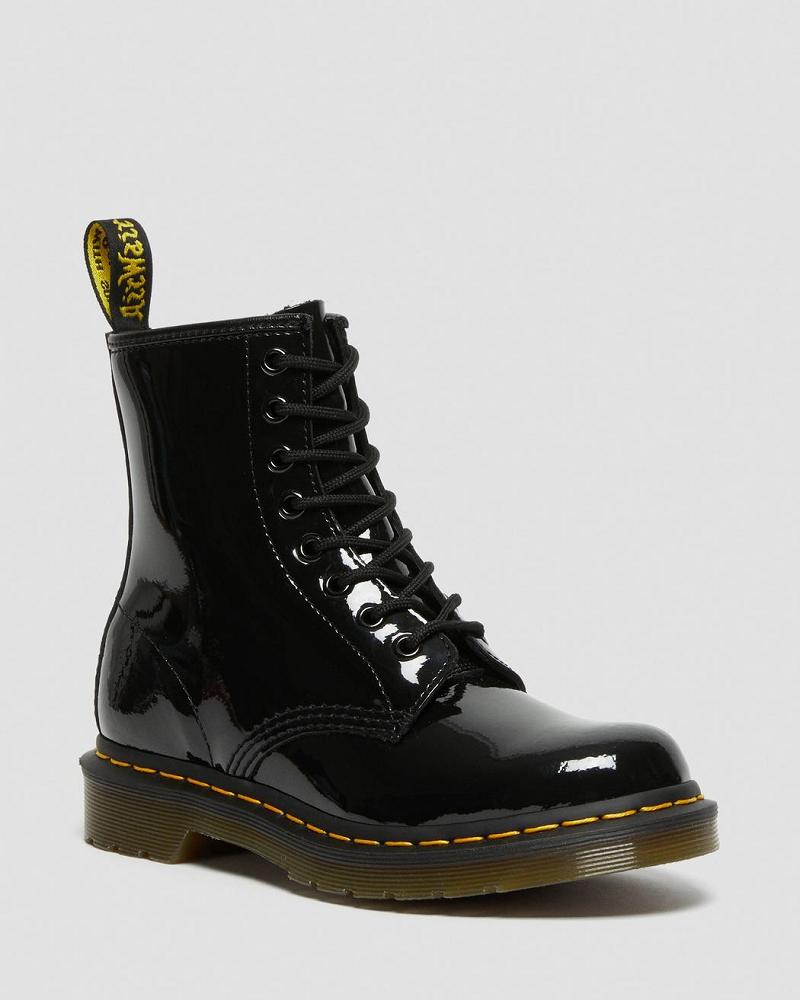 Dr Martens 1460 Lak Læder Snørestøvler Dame Sort | DK 195MQZ